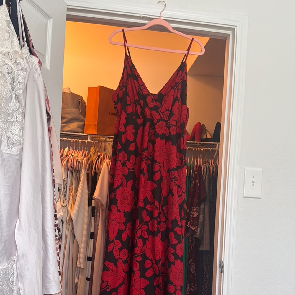SHEIN Red and Black Spaghetti Strap Maxi Dress
